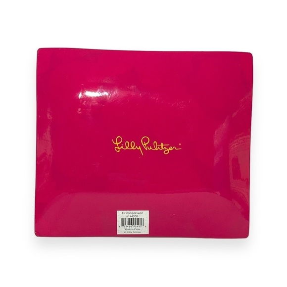 Lilly Pulitzer First Impression Pink Roses Printed Glass Catchall Tray Pink Blue - Picture 3 of 5